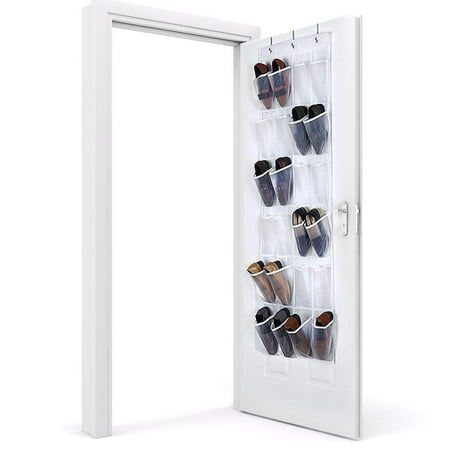 Eutuxia Over the Door 24 Pocket Shoe Organizer Hanging Rack with 3 Steel Door Hooks. Breathable Mesh Back with Transparent PVC Pockets. Good for Closet, Kitchen, or Organizing Your Room. Space (Best Shoe Organizer For Small Spaces)