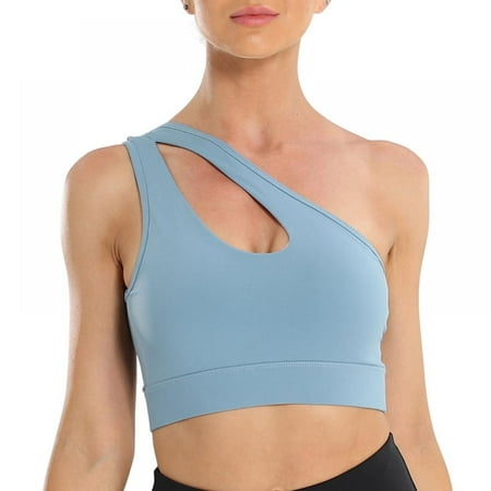 

Popvcly One Shoulder Sports Bra for Women Medium Support ShockProof Workout Yoga Bra
