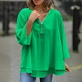 thumbnail image 3 of TKLPEHG Womens Tops Long Sleeve Zipper V Neck Plus Size Chiffon Shirt Fashion Lightweight Loose Classic Solid Color Casual Blouse (Green,XXXXL), 3 of 6