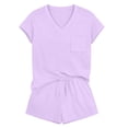 thumbnail image 7 of FRSASU Women's 2 Piece Outfits Casual Short Sleeve Pullover Tops and Drawstring Shorts Pants Lounge Sets Purple, 7 of 7