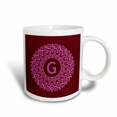 - 3dRose Monogram G pink and magenta mandala on rich wine red muted grunge damask, Ceramic Mug, 11-ounce