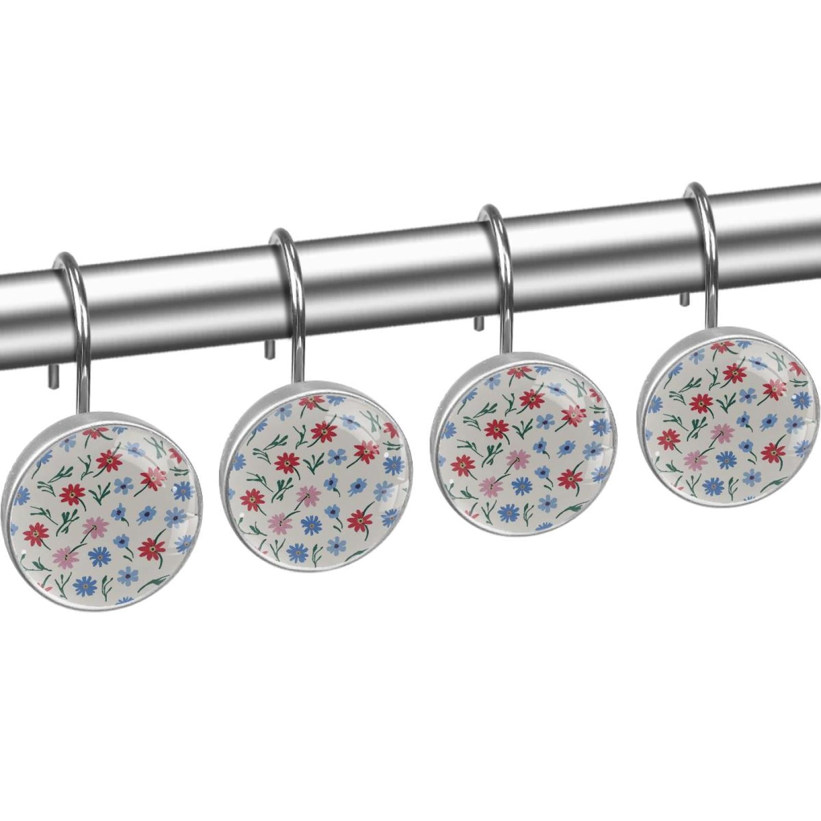 HemaKayy 12 Pcs Shower Curtain Hooks Bathroom Decorative Accessories Poster Flowers