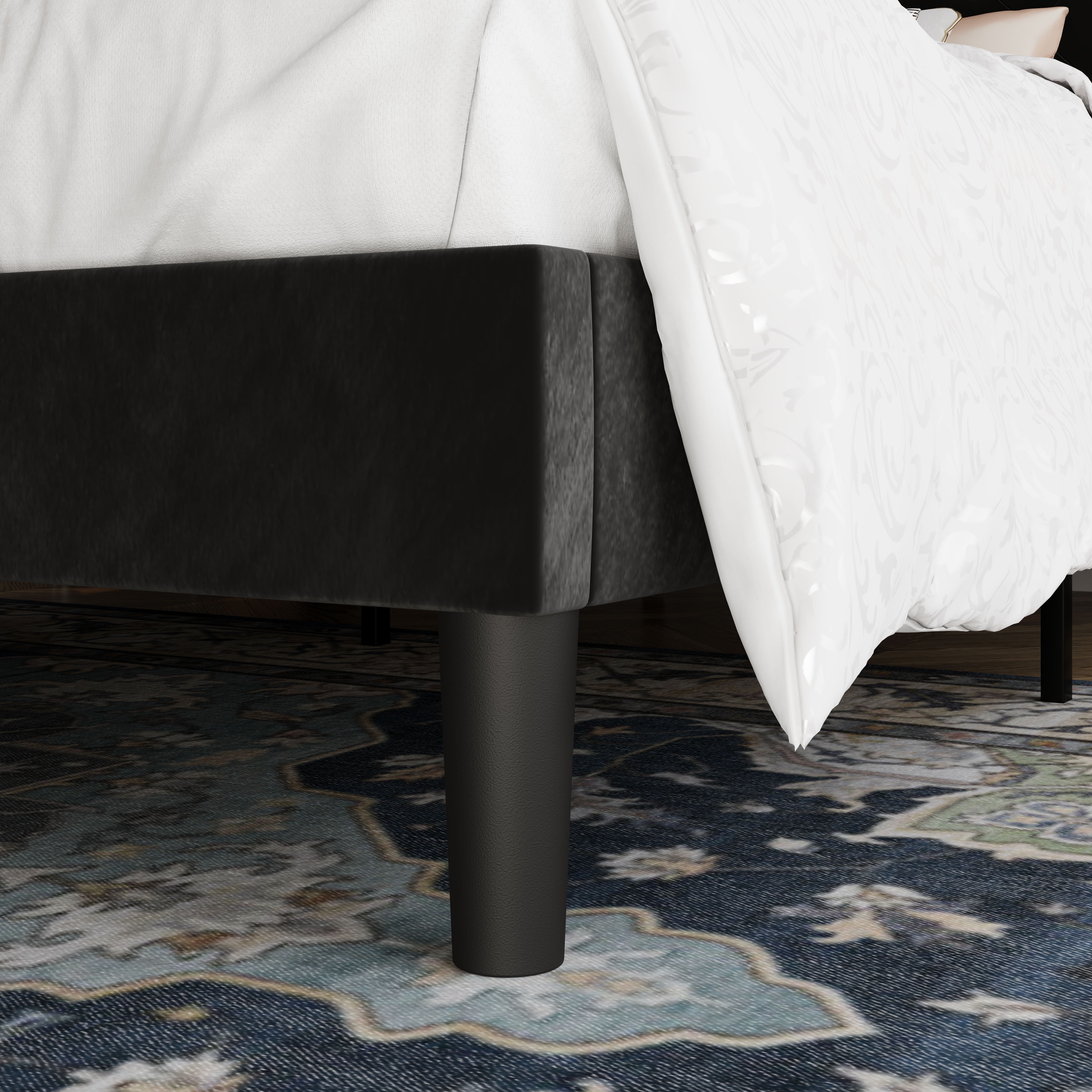 Allewie Queen Size Platform Bed Frame with Velvet Tiara Upholstered Diamond Button Tufted Headboard, Black
