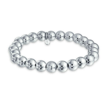 Simple Beaded Bracelets - Simple Basic Round Stackable 925 Sterling Silver Bead Ball Strand Stretch Bracelet For Women For Teen 8MM Or 6MM