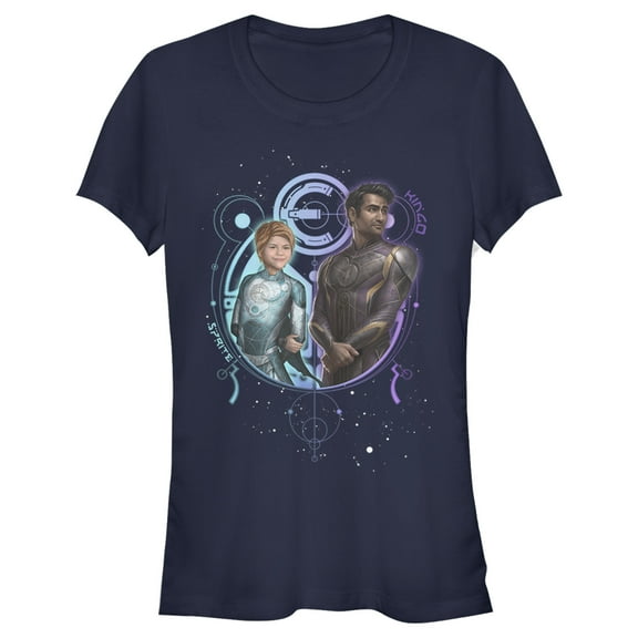 Junior's Marvel Eternals Sprite and Kingo Duo  Graphic Tee Navy Blue Small