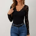 thumbnail image 6 of Bovemsi Women's Spring Solid Color V Shaped Lace Splicing Slim Fit Long Sleeved T Shirt, Black Summer Women's Long Sleeve T-Shirts, S, 6 of 9