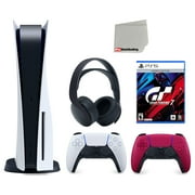 Sony Playstation 5 Disc (PS5 Disc) with Extra Red Controller, Gran Turismo 7 Launch Edition and Black PULSE 3D Headset Bundle with Cleaning Cloth