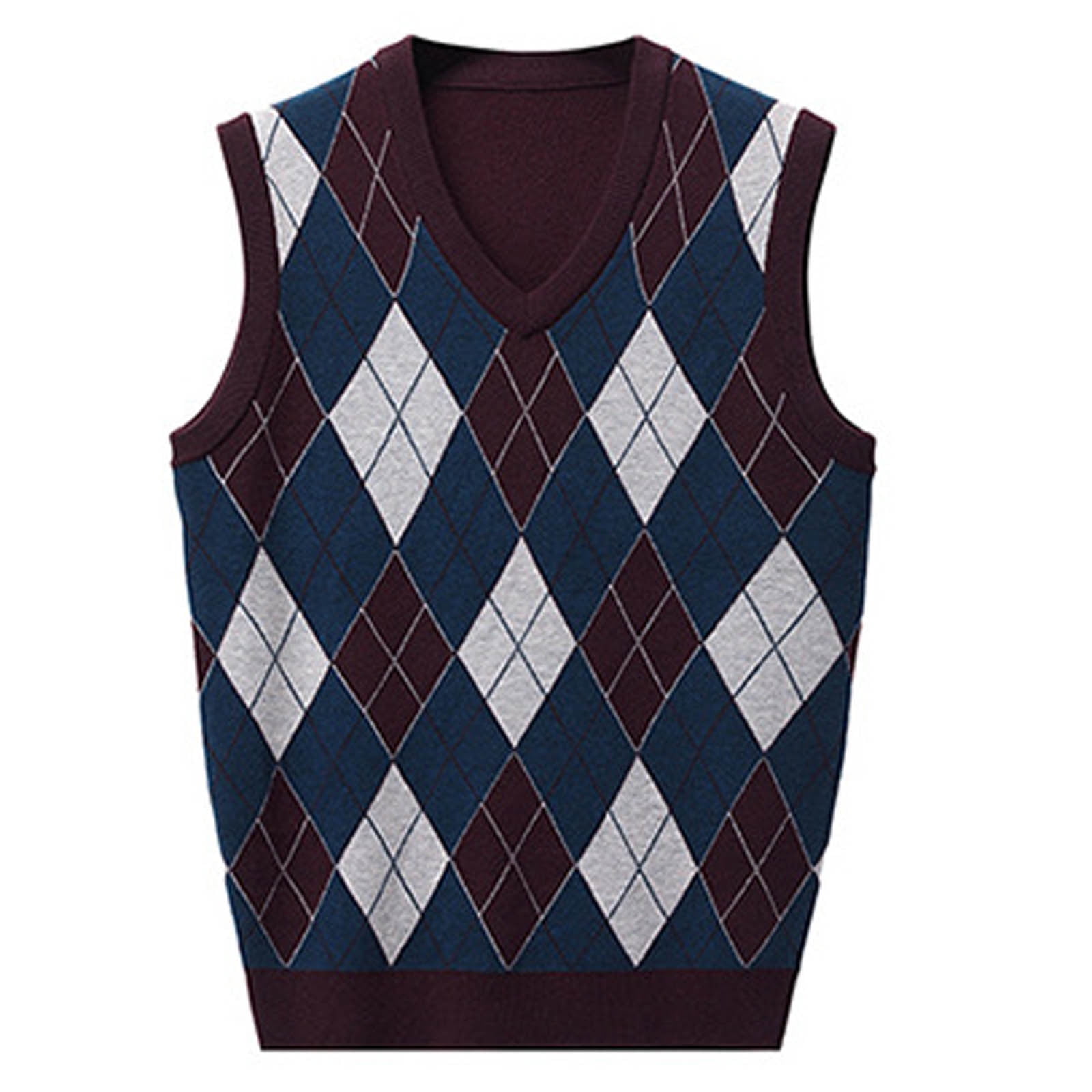 Sweater Vest for Men Regular-Fit Vintage Varsity Diamond Graphic V-Neck ...