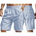 thumbnail image 2 of Wyobmus Mens Cargo Shorts Elastic Waist Drawstring Summer Casual Bermuda Short Loose Wide Leg Work Jogger Shorts With Pockets S-3X Light Blue, 2 of 9