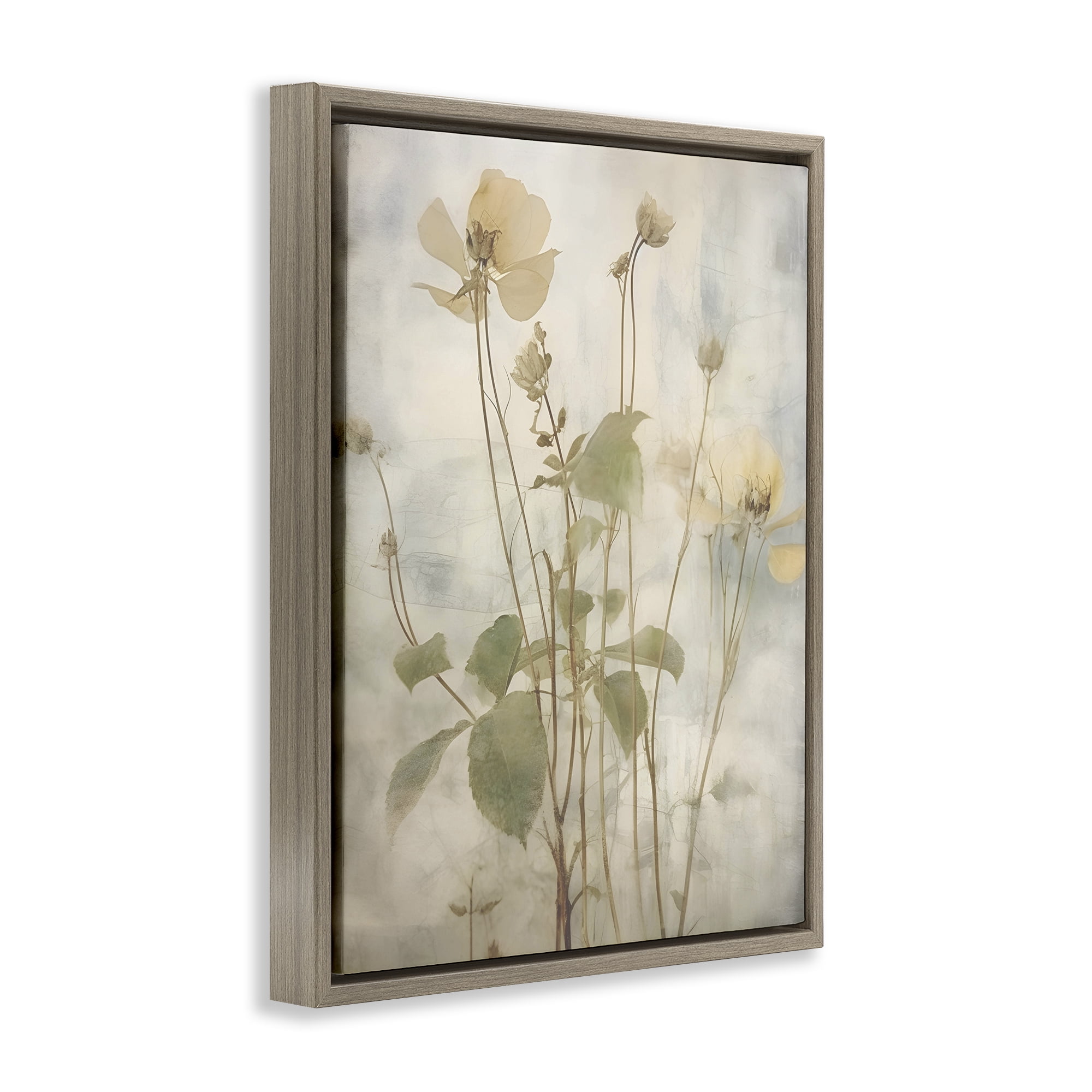 Stupell Industries Soft Botanicals Pattern Plants & Flowers Painting Brown Floater Framed Canvas Art Print Wall Art, 17 x 21