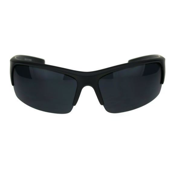All Black Matte Plastic Minimal 90s Classic Mens Half Rim Sport Sunglasses