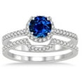 thumbnail image 2 of Art Deco 2 Carat Blue Sapphire And Moissanite Diamond Halo Bridal Set Engagement Ring on 10k White Gold, 2 of 2
