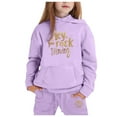 thumbnail image 2 of Zylarhe Girls Boys Sweatshirt Girls Long Sleeve Letter Print Hooded Sweater and Pants Outfit Set for Kids Purple 3-4 Years, 2 of 3