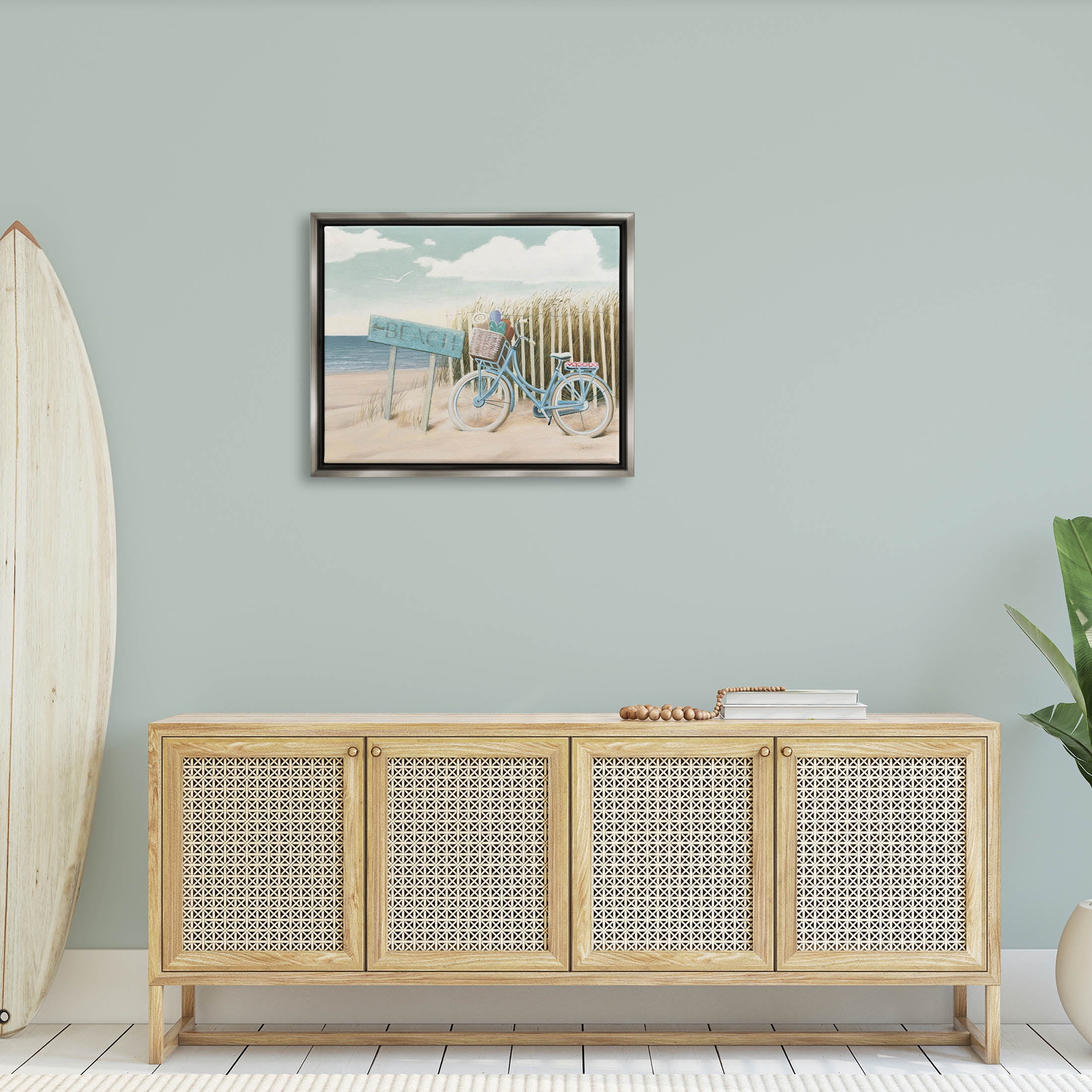 Stupell Industries Beach Cruiser Blue Bicycle Boast Graphic Art Luster Gray Floating Framed Canvas Print Wall Art, Design by James Wiens