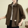 thumbnail image 6 of Hvot&aat Womens Retro Washable Cotton Tool Jacket Turndown Collar Button Long Sleeve Outerwear with Pockets, 6 of 7
