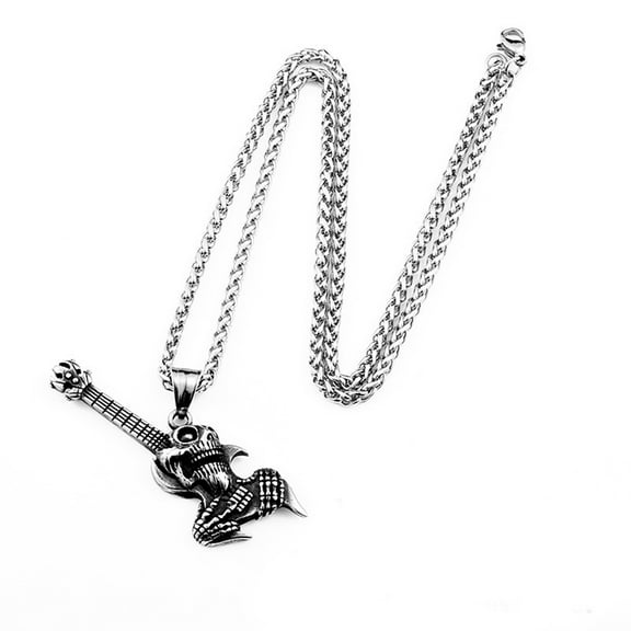 ZMY Home Punk Rock Necklace Band Stainless Steel Jewelry Cool Long Chain Skull Guitar Pendant Necklaces