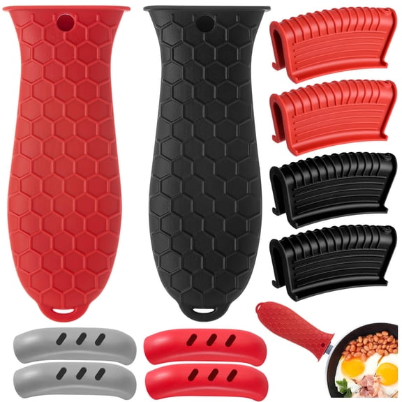 Cast Iron Handle Covers, 10 Pack Silicone Pot Holders Heat Resistant to 450°F, Secure Grip for Skillets Pans Woks, Kitchen Safety, Red