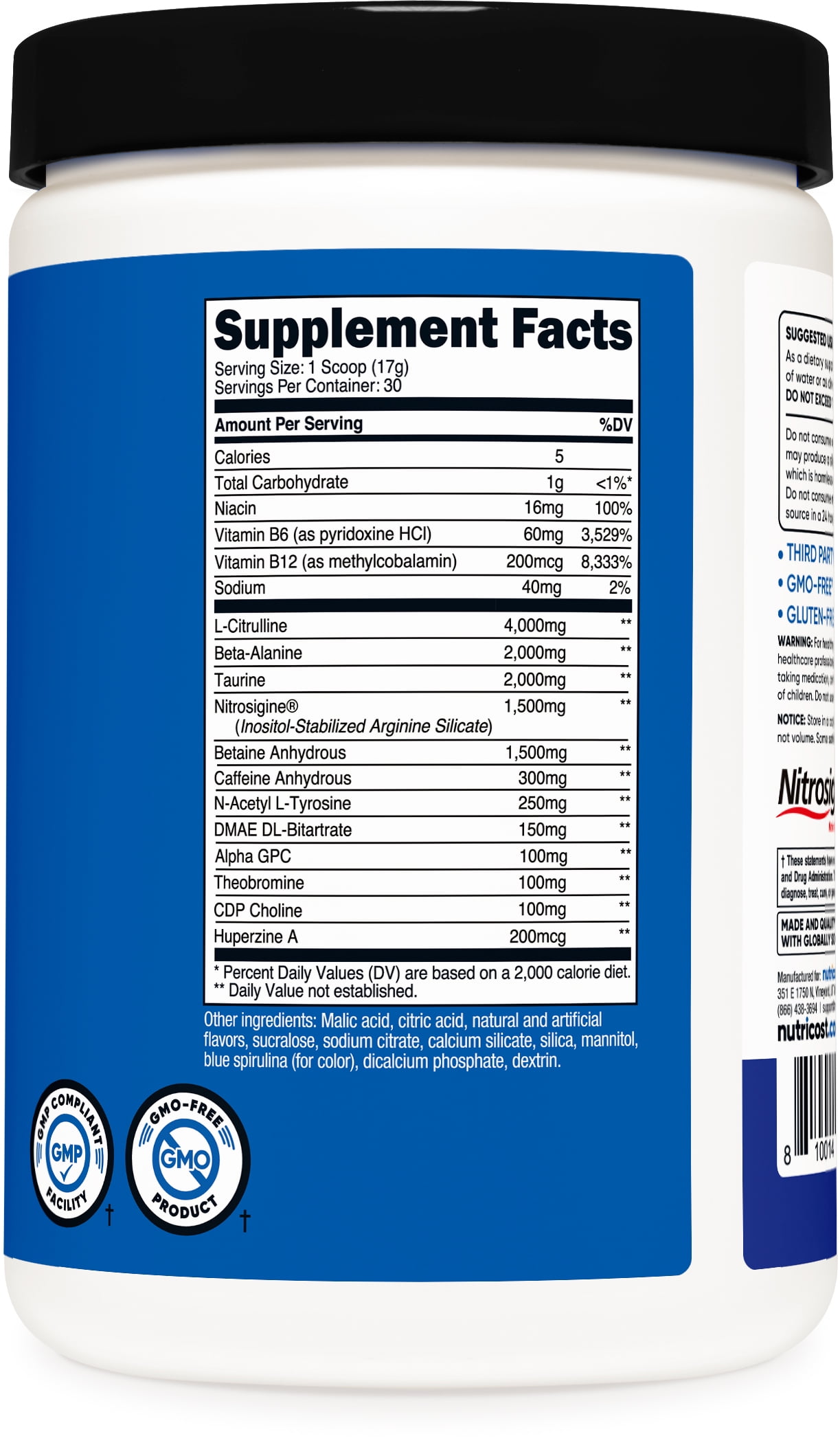Nutricost Pre-X Xtreme Pre-Workout Complex Powder Blue Raspberry (30 Serv) - Non-GMO Supplement