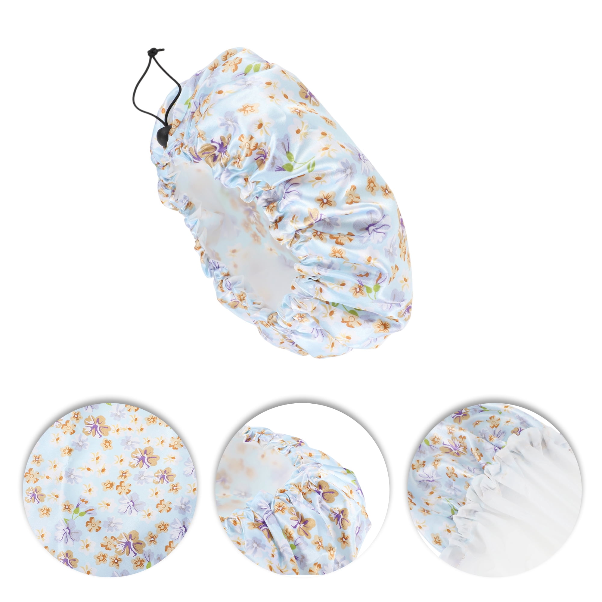 Unique Bargains Women's Flowers Bath Cap Blue White 1 Pc