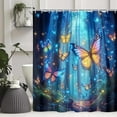thumbnail image 6 of Navy Blue Shower Curtain Magic Fairy Tale Gemstone Blue Forest Funny Butterfly Shower Curtain for Bathroom, Modern Fabric Cloth Waterproof Bath Curtain with Hooks, 6 of 7