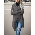 thumbnail image 4 of Women's Open Front Knited Tassels Slash Loose Cardigan Crew Neck Speckled Fringe Sweater Outwear, 4 of 13