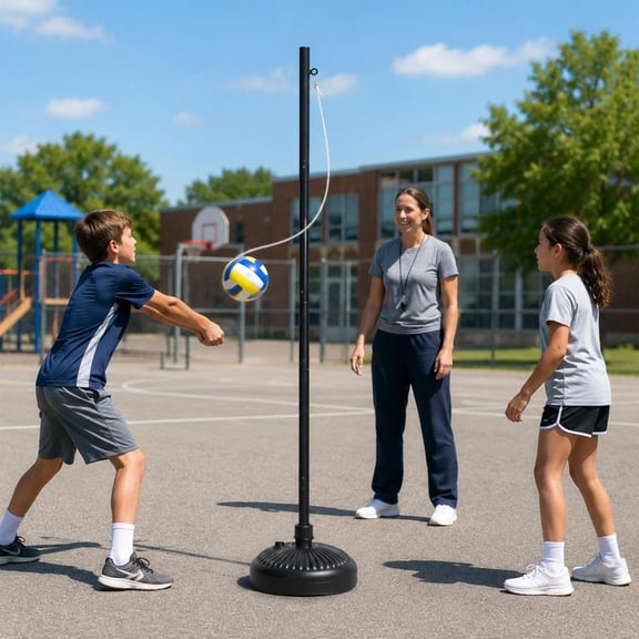 Tetherball Set with Rope & Ball, Portable Tetherball Equipment for Outdoor Backyard, Adjustable Heavy Duty Reinforeced Tether Ball Pole for Outside Playground Fun Game