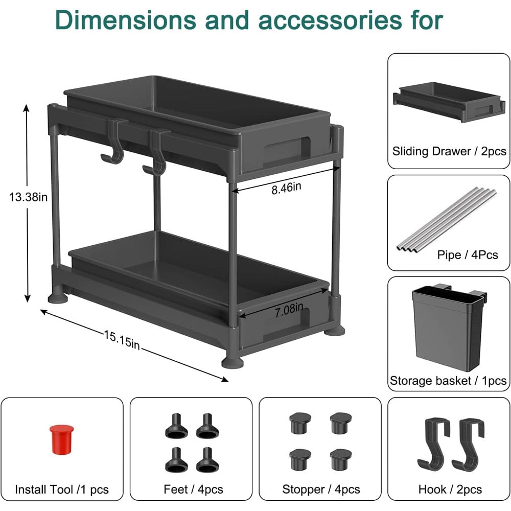 ShadeMart Under Sink Pull Out Organizer Shelf Cabinet Storage Shelves