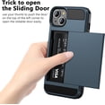 thumbnail image 3 of for iPhone 15 Case with Card Holder, Dual Layer Shockproof Wallet Phone Case, Hidden Card Slot Sliding Protective Hard Shell Back Cover Slim Case for iPhone 15, 6.1 Inch Navy, 3 of 14