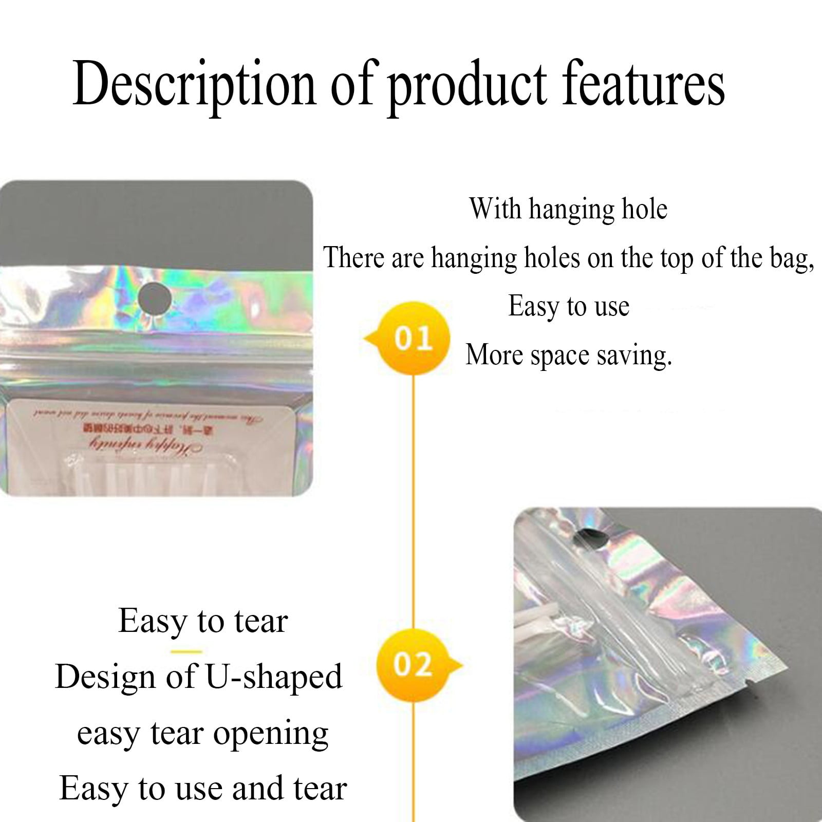 100 Pcs Smell Proof Bag, 8 x 12" Sealable Mylar Bags, Iridescent Holographic Bags, Resealable Bags for Small Business & Packaging, Ziplock Sample Foil Pouch for Party Favor Food Storage