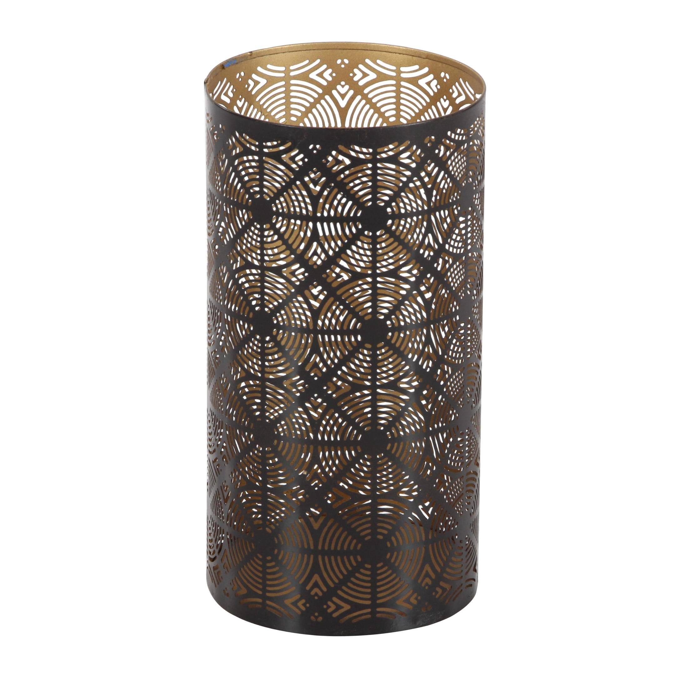 DecMode 3 Holder Dark Brown Metal Geometric Decorative Candle Lantern, Set of 3