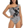 thumbnail image 2 of Picia Abstract Geometric Hummingbird Pattern Women's One Piece Swimsuits,One Shoulder Swimwear Asymmetric ,Ruffle Monokinis Bathing Suits,High Waisted Flattering Bathing Suits-Medium, 2 of 8