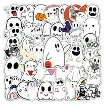 50 Pcs Halloween Ghost Theme Stickers, Cute Ghost Decorative Stickers for Kids Adults, Pack Halloween Waterproof Vinyl Stickers of Water Bottle (Ghost)