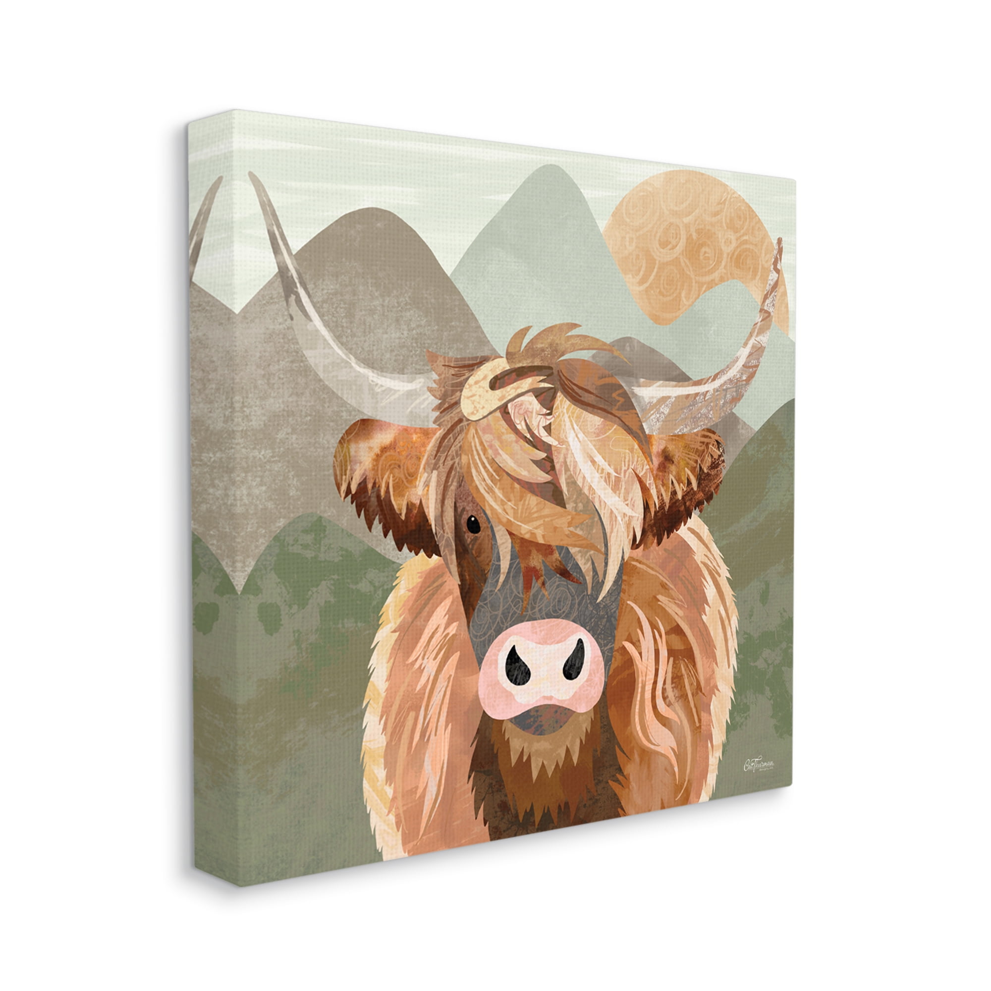 Stupell Industries Highland Cattle Landscape Animals & Insects Painting Gallery Wrapped Canvas Print Wall Art, 24 x 24