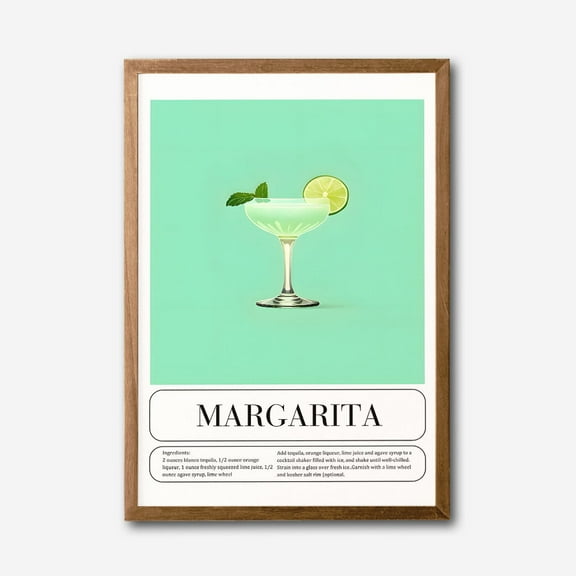 Modern Margarita Cocktail Recipe Canvas Wall Art  Minimalist Bar Decor