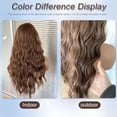 thumbnail image 3 of Brown Synthetic Wavy Wig with Curtain Bangs,   Wave Wig for Women, 4x2" Hand-Tied Forehead Hairline Simulated Scalp Lace Wig, Glueless Synthetic Wig with Bangs, Synthetic Wig for Daily Use, 3 of 6