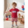 thumbnail image 6 of BemeyourBBs Toddler Baby Boys Girls 4th of July Outfit Patriotic Independence Day Baby Summer Clothes Ice Cream Embroidery Crew Neck T-Shirts and Elastic Waist Plaid Shorts Set 2pcs, 6 of 9