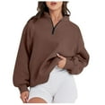thumbnail image 2 of Gifts Ohufall Women's Fashion Casual Solid Color Zip Lapel Long Sleeve Sweater Top Blouse, 2 of 5