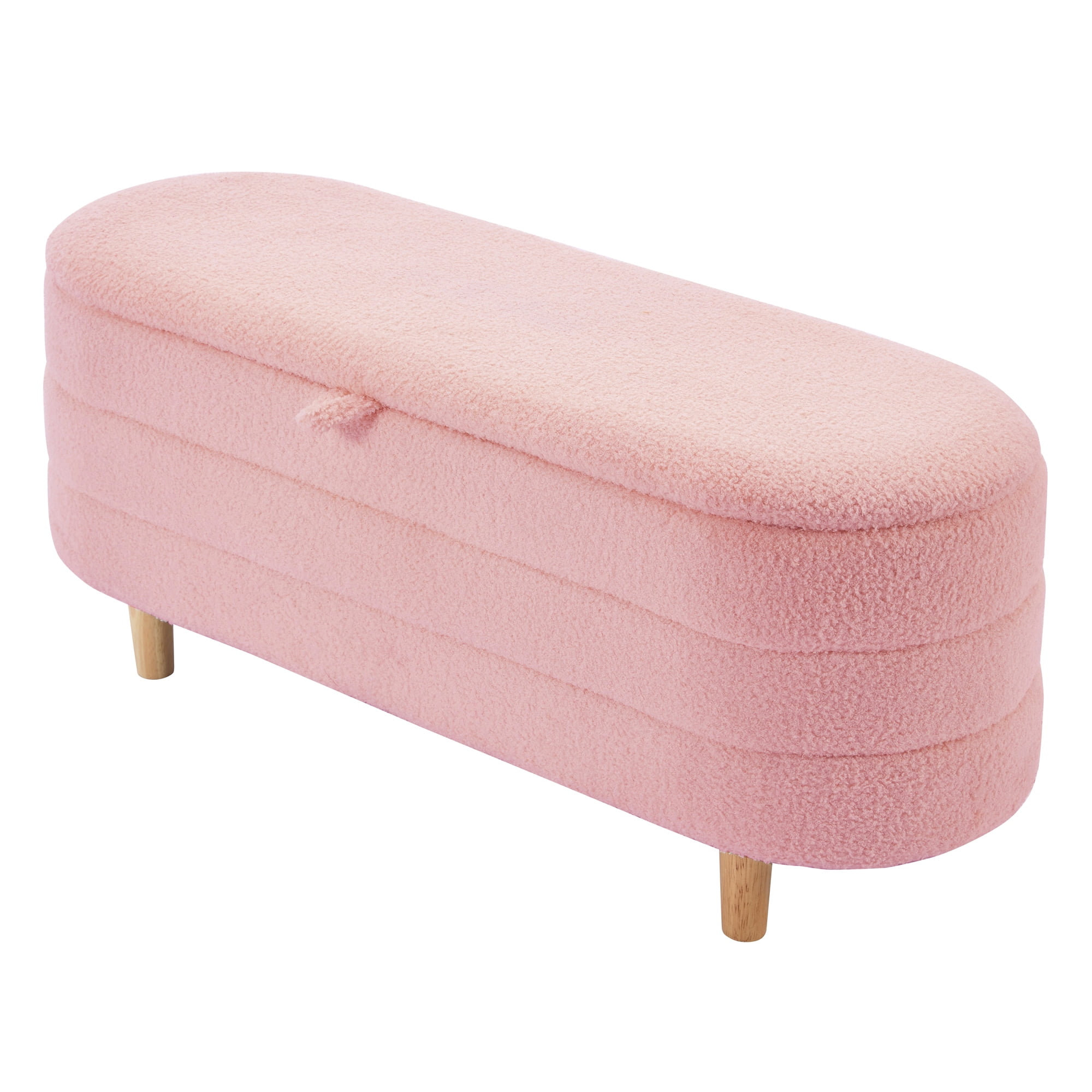 Euroco Upholstery Storage Ottoman Bench, Velvet and Button-Tufted for Living Room, Pink
