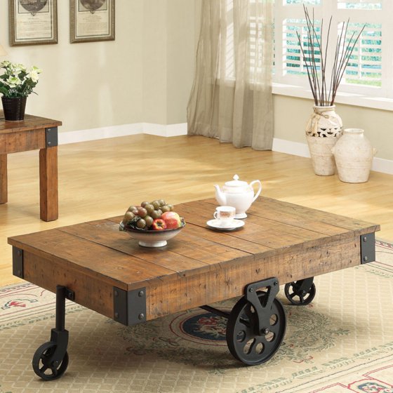 Coaster Furniture Wood Coffee Table with Casters