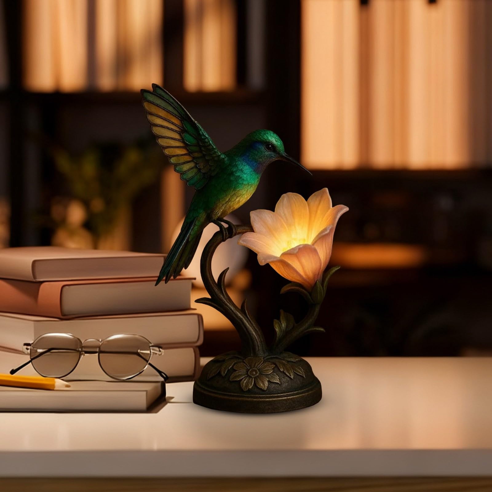 Cute Table Lamp 3D Resin Bird Flowers Reading Lamp for Bedroom Livingroom Nightstand, Night Light for Home Decor, Birthdays Gifts for Mom Wife Girlfriend Friend