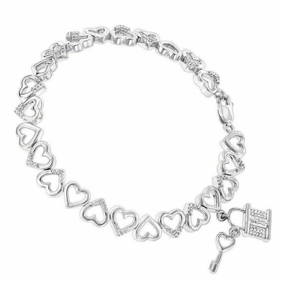 0.50CT Natural Diamond (G-H,SI1) 14K White Gold Heart Link Bracelet Fine Jewelry for Women Gifts
