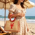 thumbnail image 4 of Summercome Straw Beach Bags for Women, Cute Lobster Embroidery Design Hand Crochet Boho Raffia Bag for Women, Summer Woven Vacation Beach Tote & Purse, 4 of 5