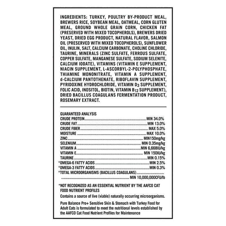Pure Balance PRO Sensitive Skin Stomach with Turkey Dry Cat Food 7 lbs