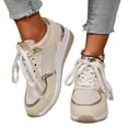 thumbnail image 6 of IEMIEMIEM Women's Sneakers Glitter Mesh Hidden Wedge Metallic Gold Trim Lace Up Platform Height Increasing Fashion Walking Shoes Beige 8 Wide, 6 of 6