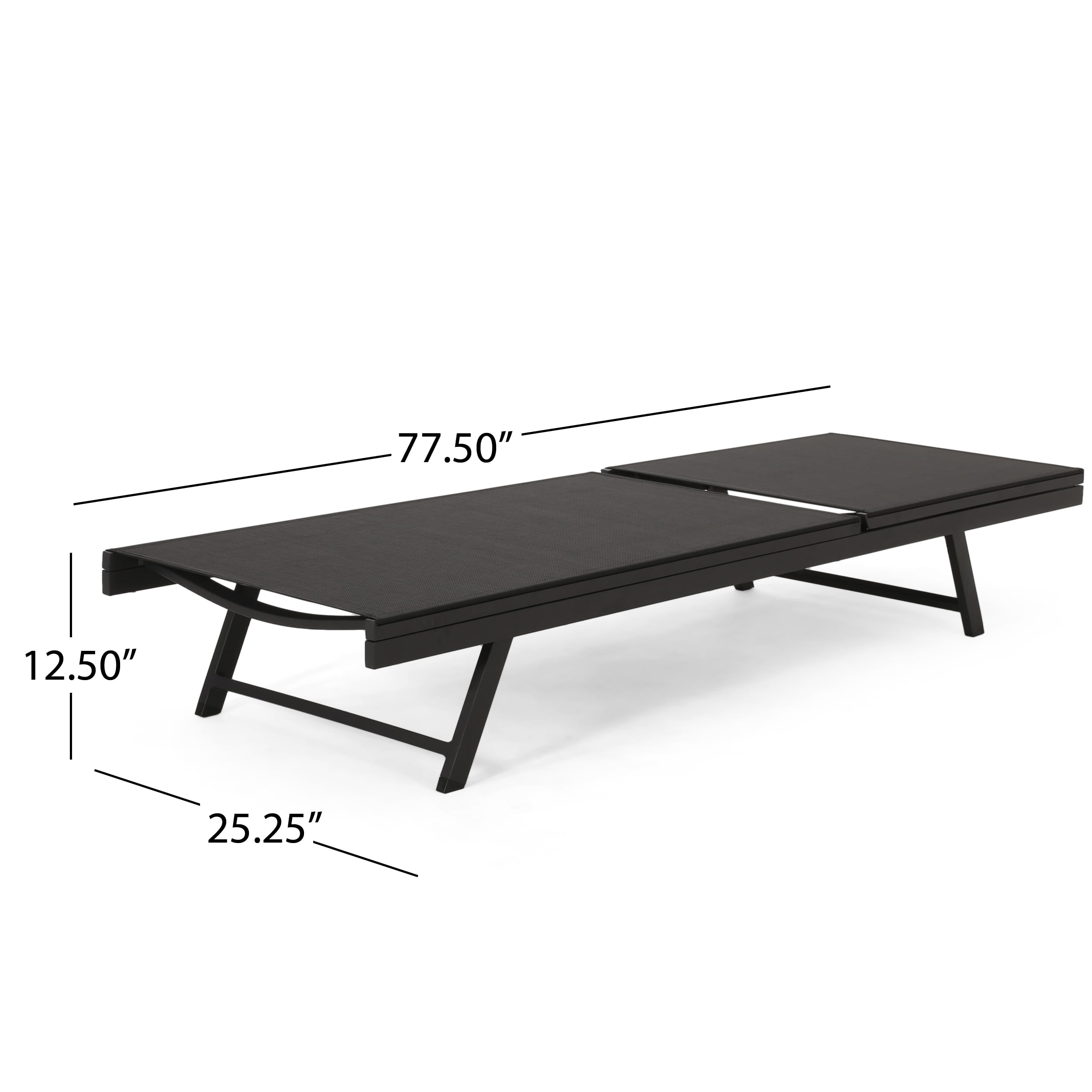 Noble House Castiel Reclining Aluminum Outdoor Chaise Lounge - Set of 2, Black/Dark Gray