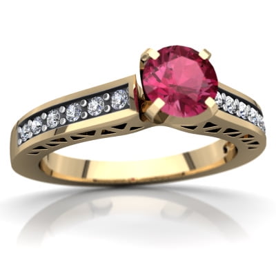 Pink Tourmaline Art Deco Ring in 14K Yellow Gold by