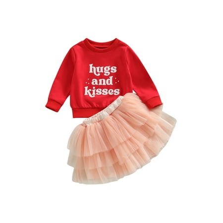

Diconna Kids Girls Valentine s Day Skirt Long Sleeve Letters Sweater Shirt Tops A-Lined Short Mesh Tutu Dress Red 2-3 Years