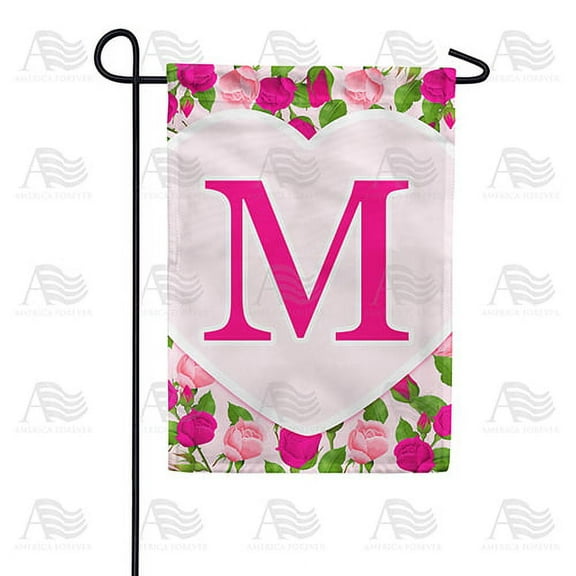 America Forever Flags Monogram Letter M Garden Flag - Pink Roses - 12.5 x 18 Inches, Happy Valentine's Day Pink Roses Love Heart Double Sided Flag, Seasonal Yard Outdoor Holiday Décor