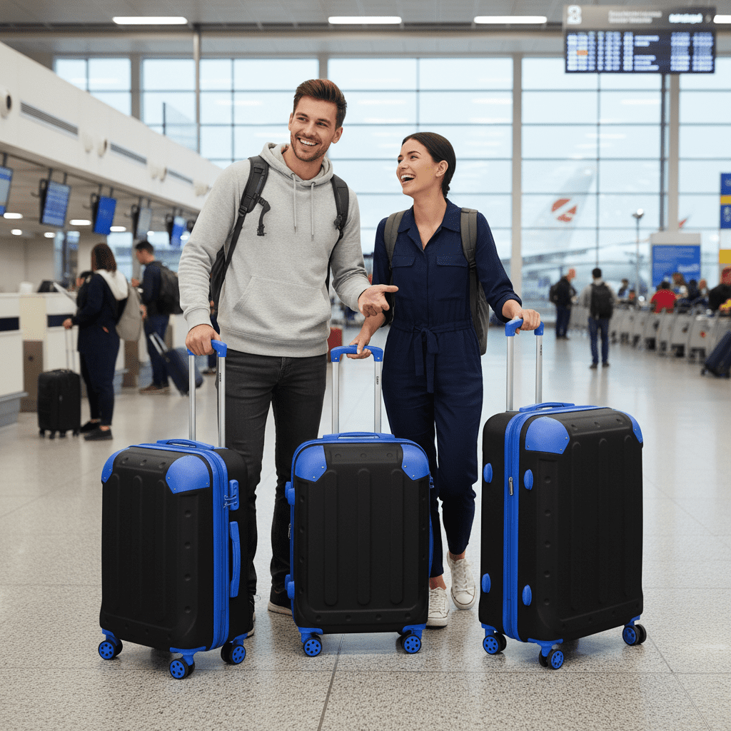 3 Piece Hardside Luggage Set, Expandable ABS Spinner Suitcases (20/24/28) – Lightweight & Scratch-Resistant Travel Luggage, Black/Blue -EL2401