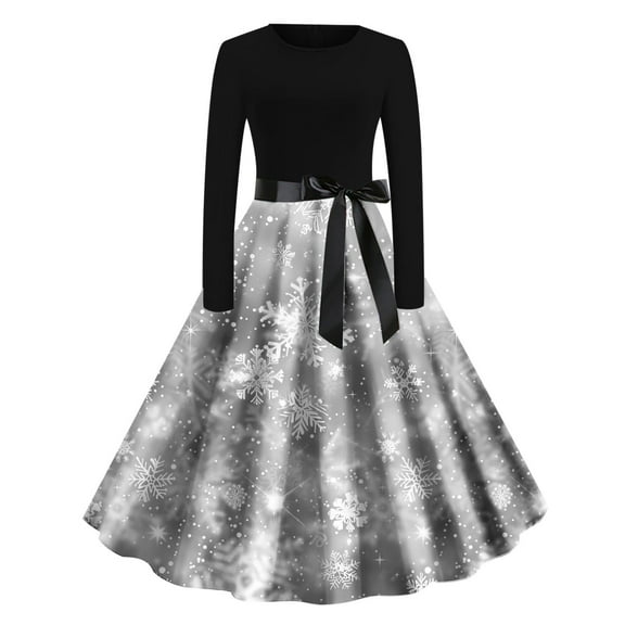 Cavosen Christmas Formal Dress for Women Crew Neck Long Sleeve Midi Evening Gowns Ball Dress Elegant A Line Wedding Guest Cocktail Party Dress